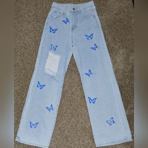 SHEIN Butterfly Distressed Y2K Style Jeans Size XS/Long EUC